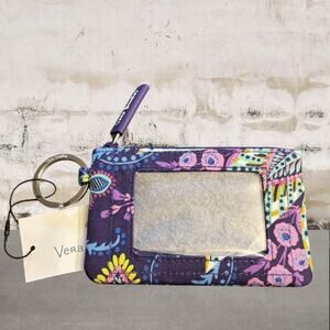 Vera Bradley NWT Zip Around Wallet with ID Window Purple Batik Leaves Pattern